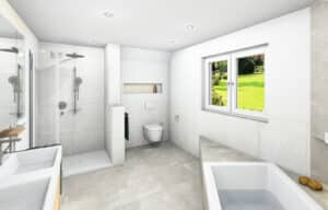 Perspektive Dusche und WC